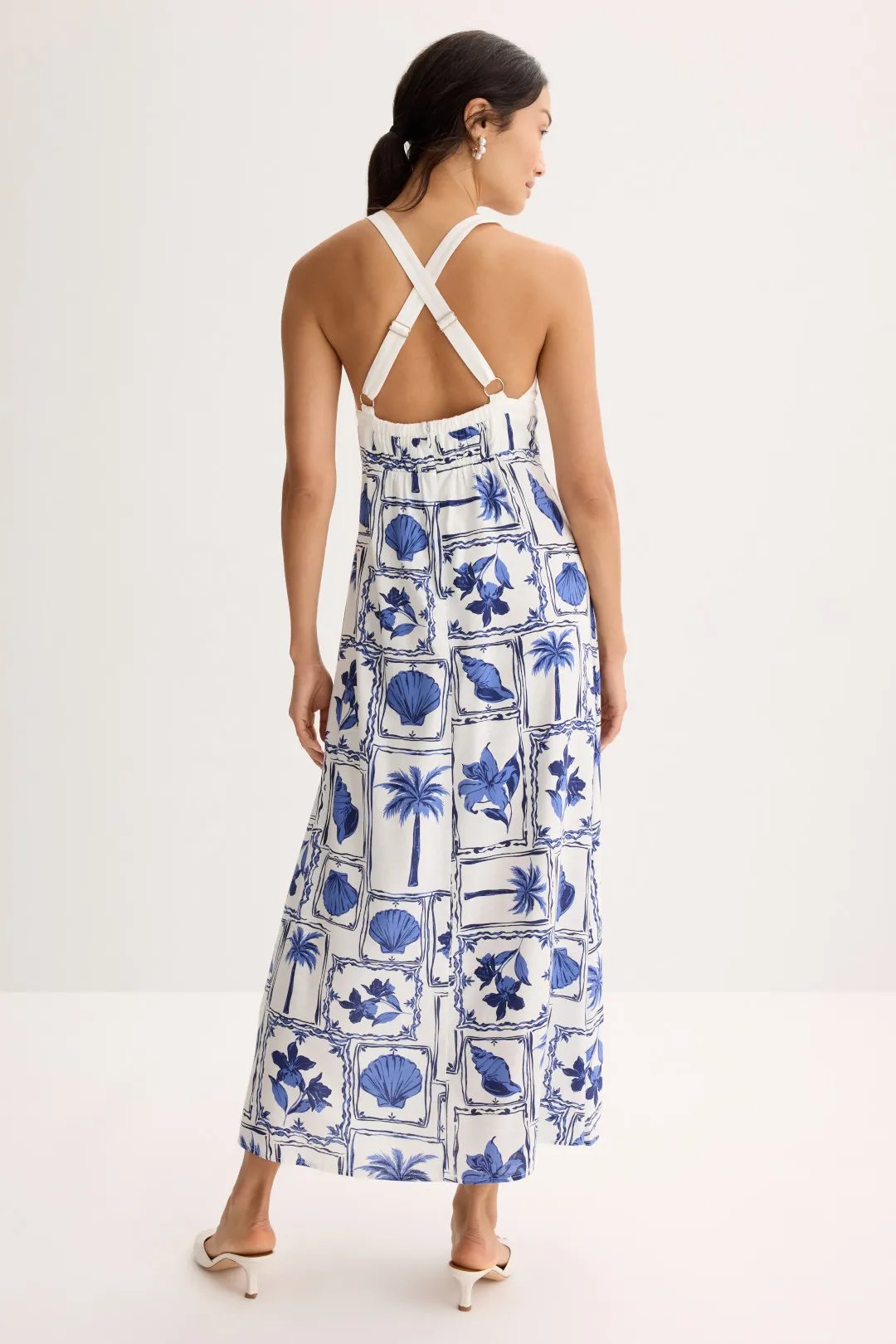 AZURE TILE PRINT FLOWY MAXI DRESS