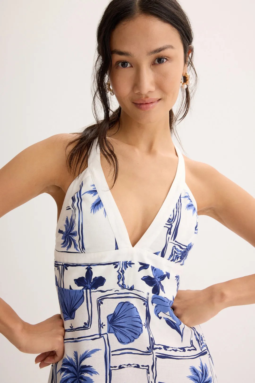 AZURE TILE PRINT FLOWY MAXI DRESS