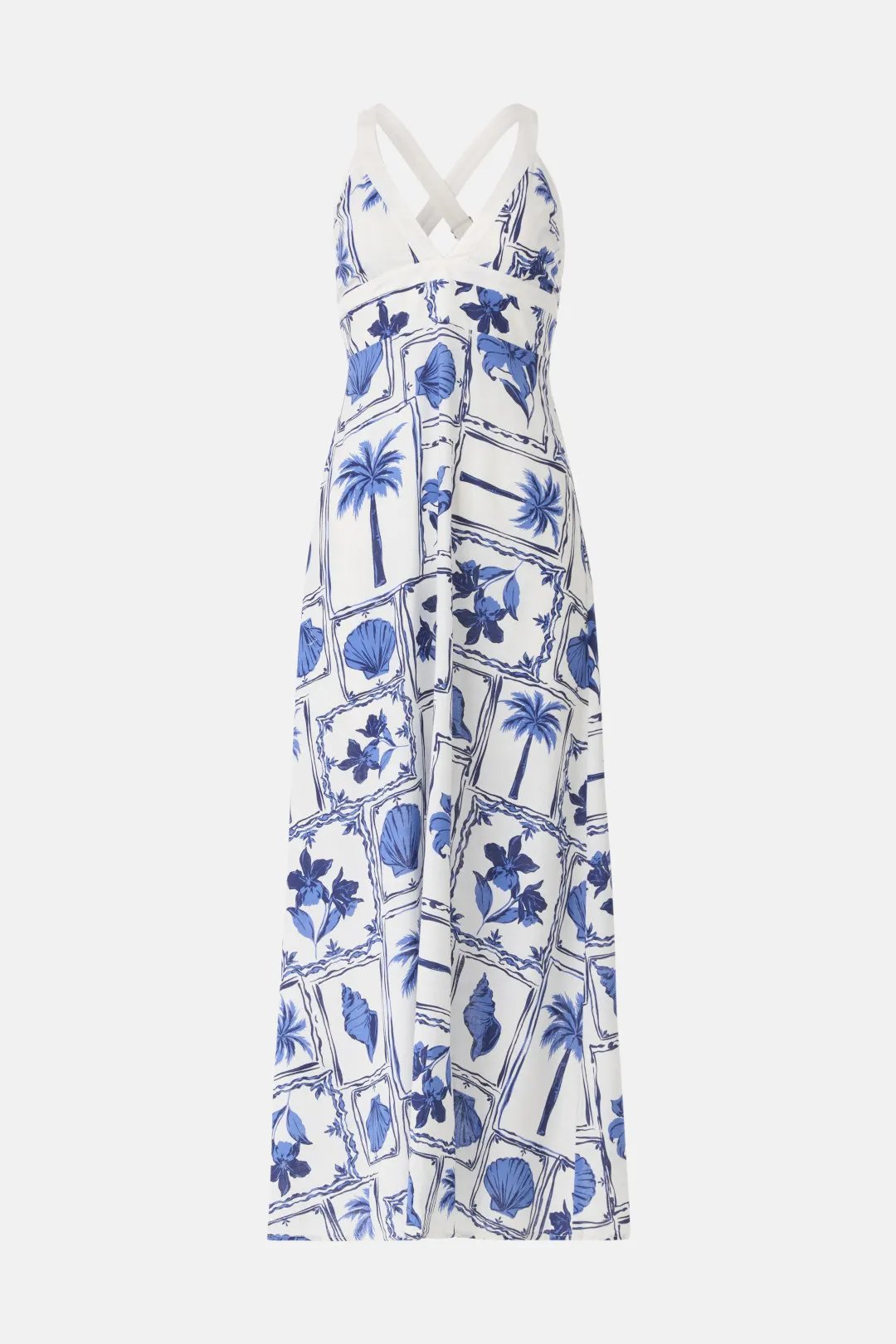 AZURE TILE PRINT FLOWY MAXI DRESS