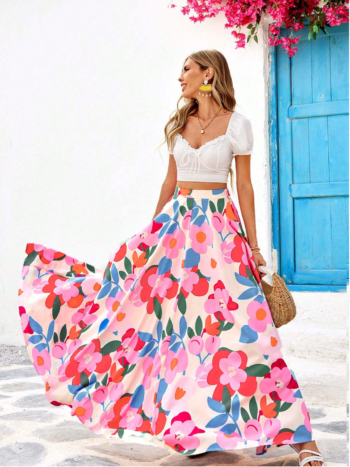 MULTICOLOR PINK FLORAL MAXI SKIRT