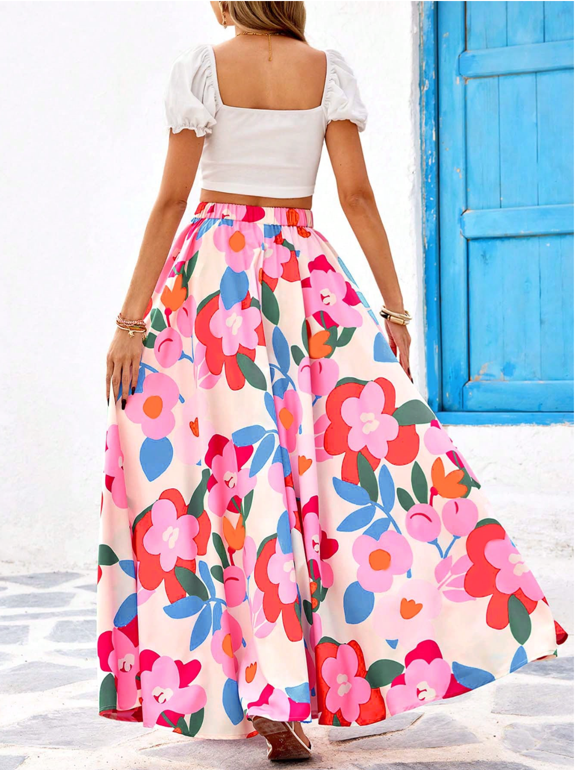 MULTICOLOR PINK FLORAL MAXI SKIRT