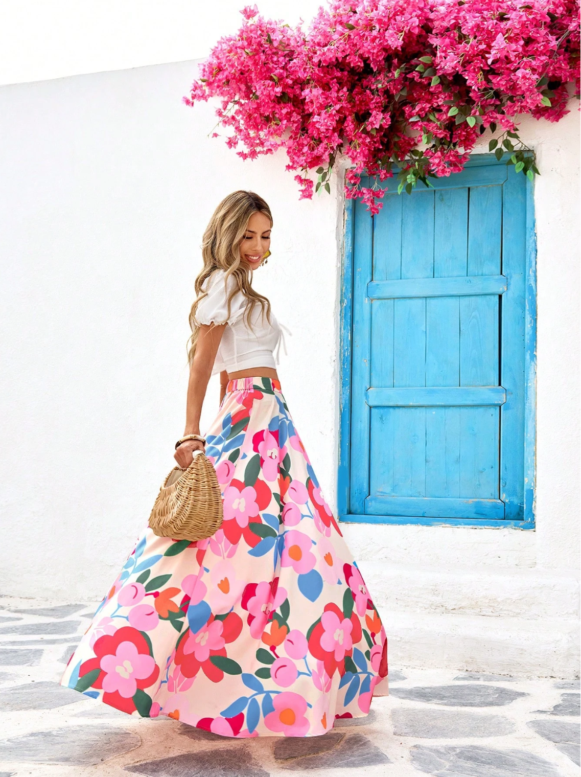 MULTICOLOR PINK FLORAL MAXI SKIRT