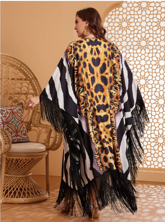 TASSEL LEOPARD PRINT KAFTAN