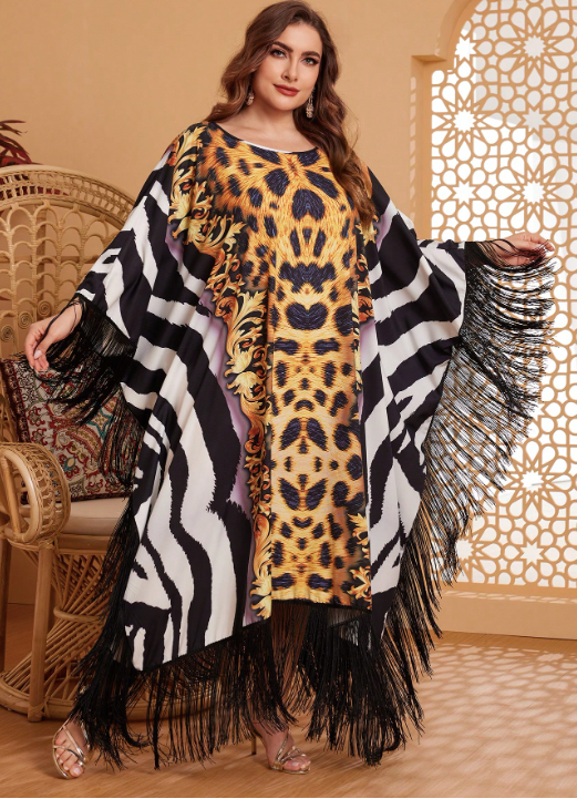 TASSEL LEOPARD PRINT KAFTAN