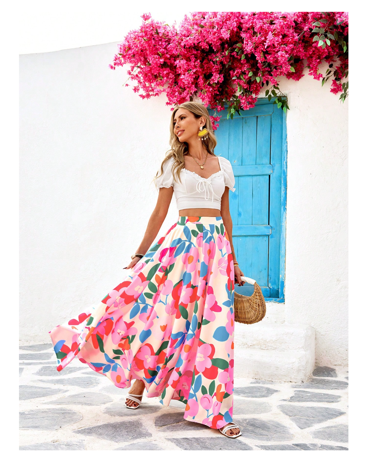 MULTICOLOR PINK FLORAL MAXI SKIRT