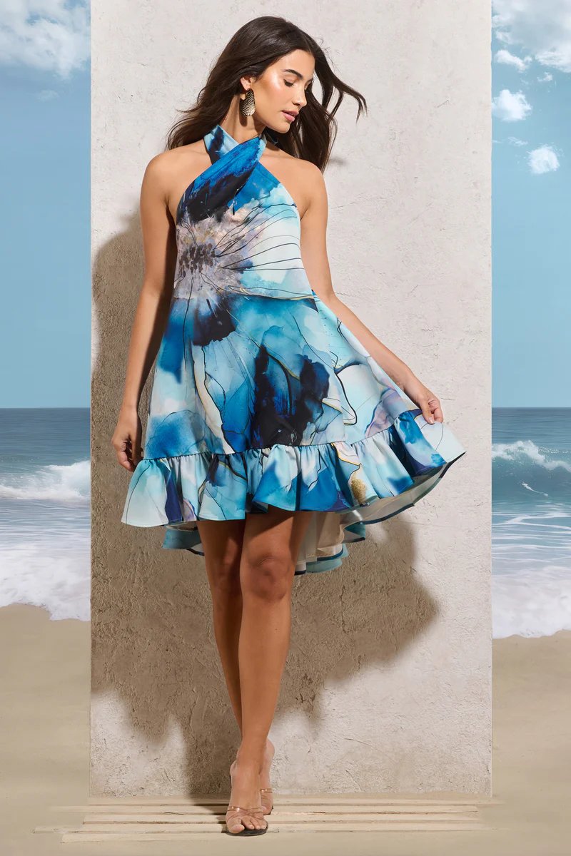 OCEAN BREEZE HALTER NECK DRESS