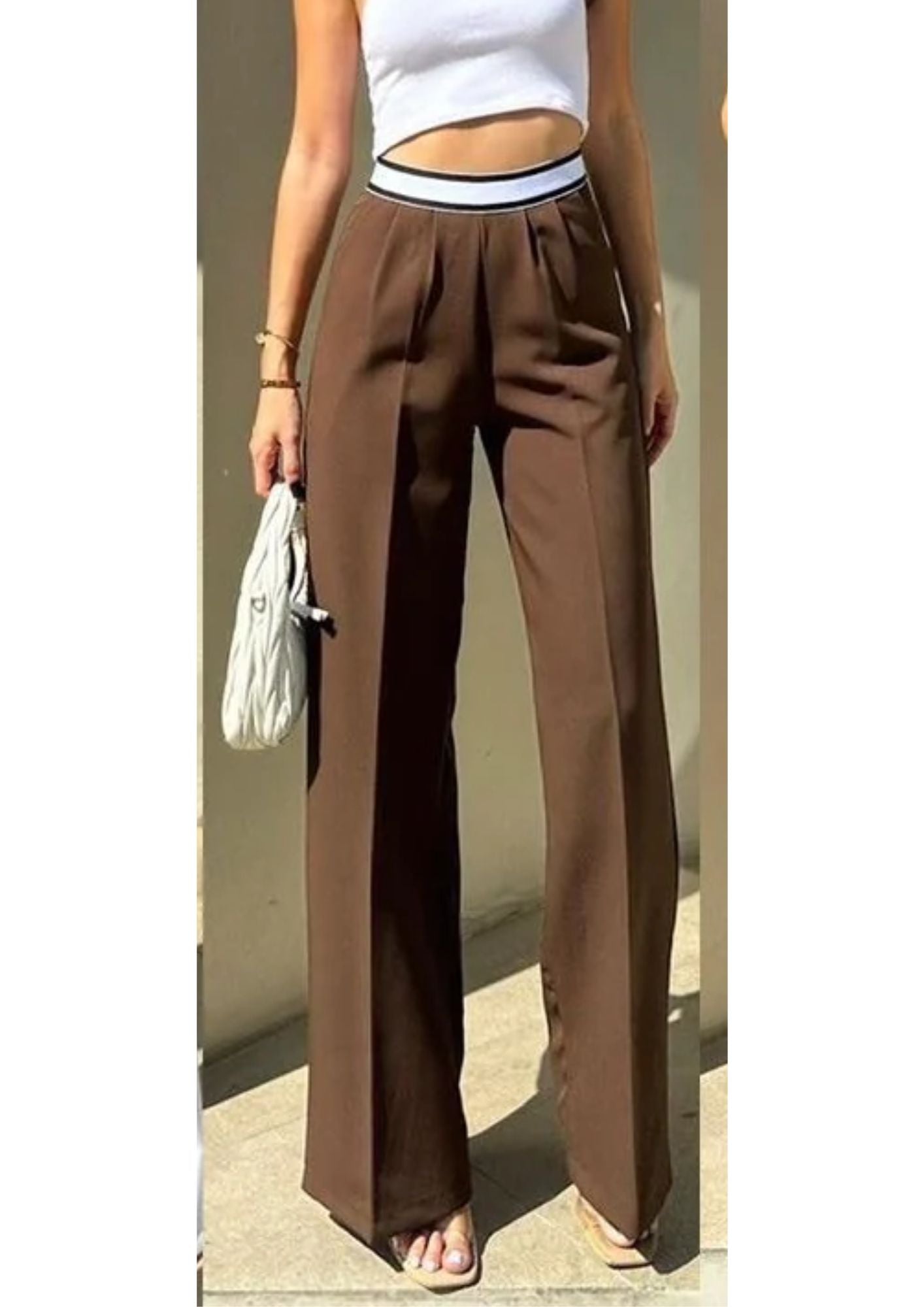 WAISTBAND BROWN FLARED TROUSER