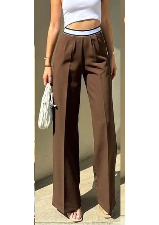 WAISTBAND BROWN FLARED TROUSER