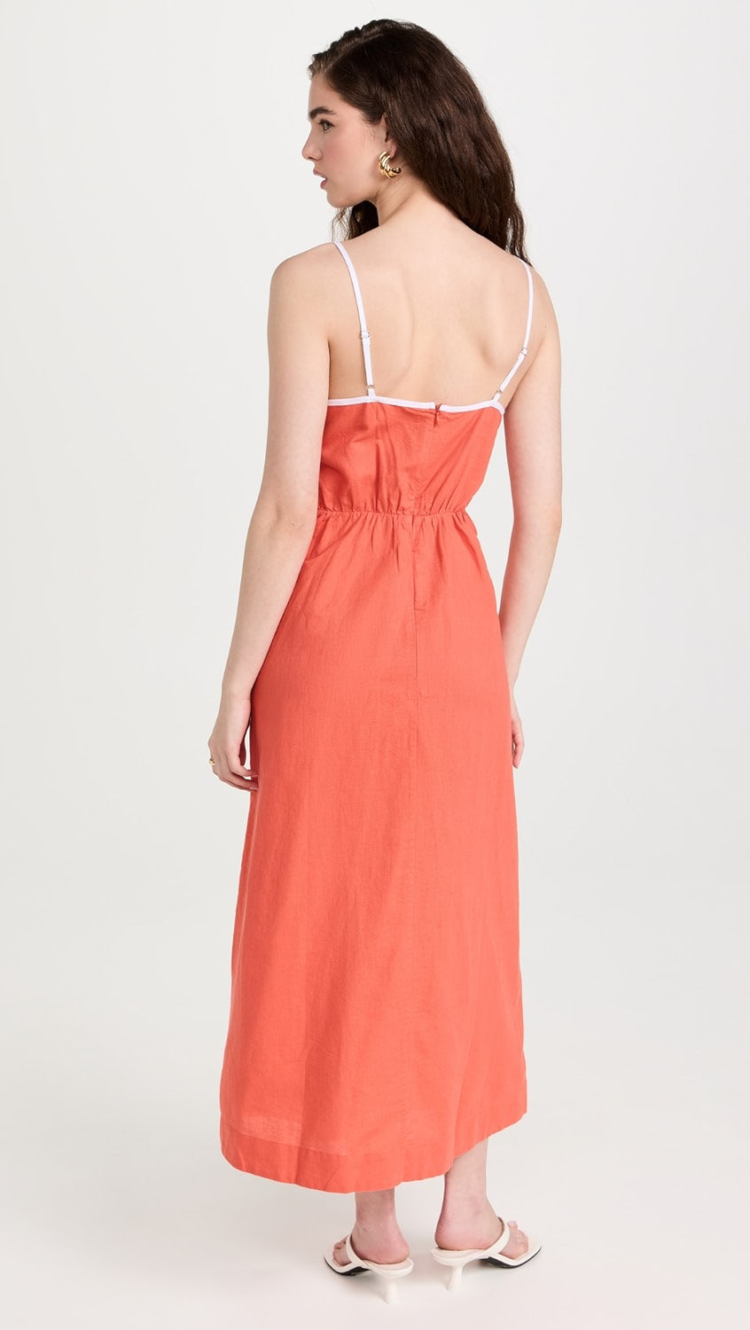 WHITE BOW ORANGE LINEN DRESS