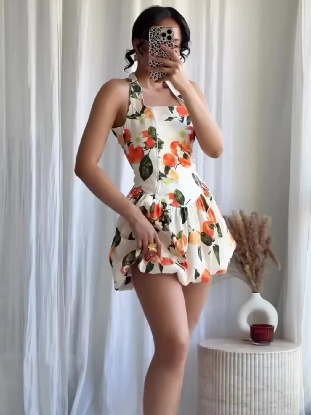 TANGERINE ORANGE PRINT BUBBLE DRESS