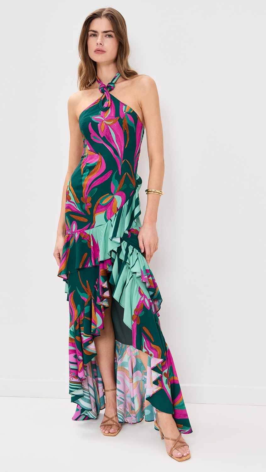 MULTIPRINT FLARE RUFFLE DRESS
