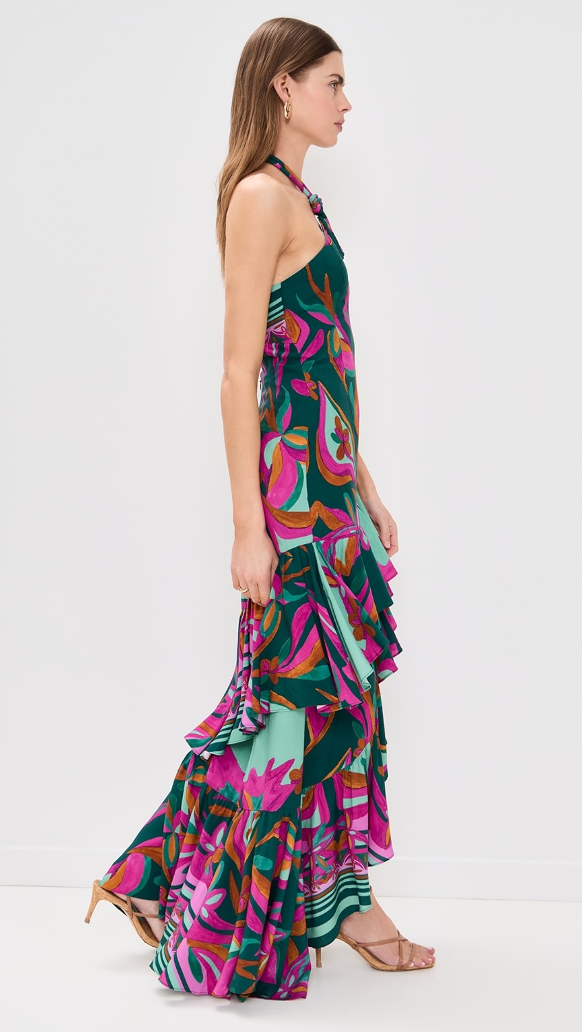 MULTIPRINT FLARE RUFFLE DRESS