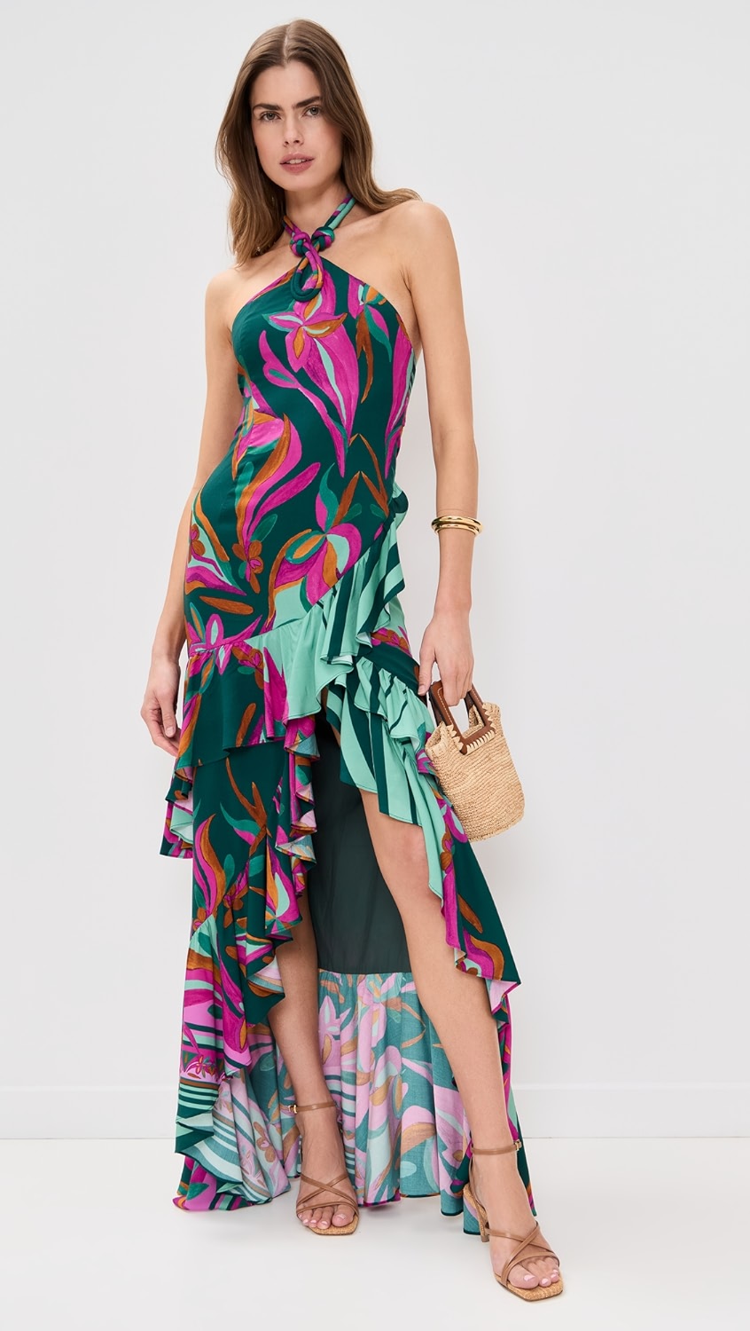 MULTIPRINT FLARE RUFFLE DRESS