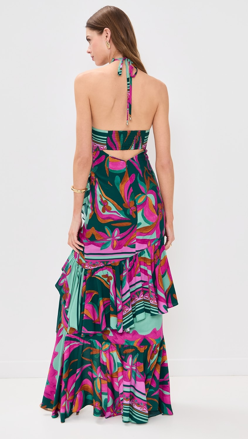MULTIPRINT FLARE RUFFLE DRESS