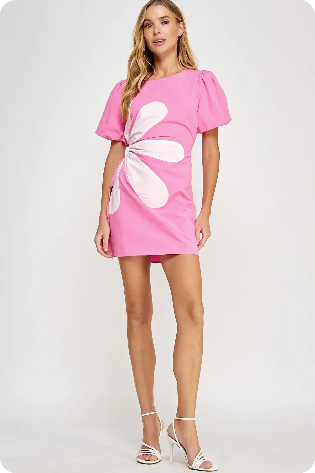 PINK SIDE CUT FLOWER MINI DRESS
