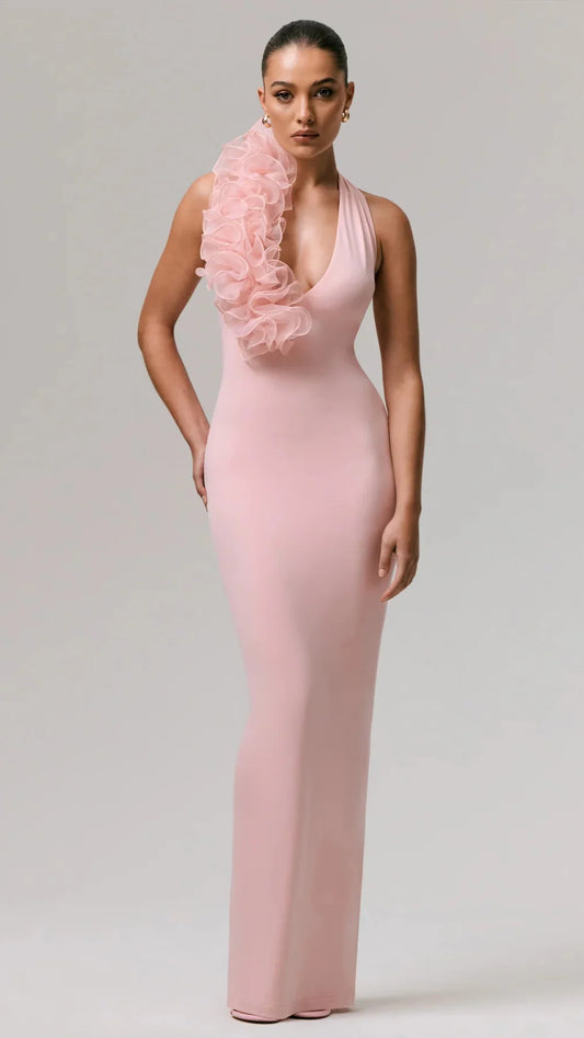 PLUNGE NECK PEACH PINK DRESS