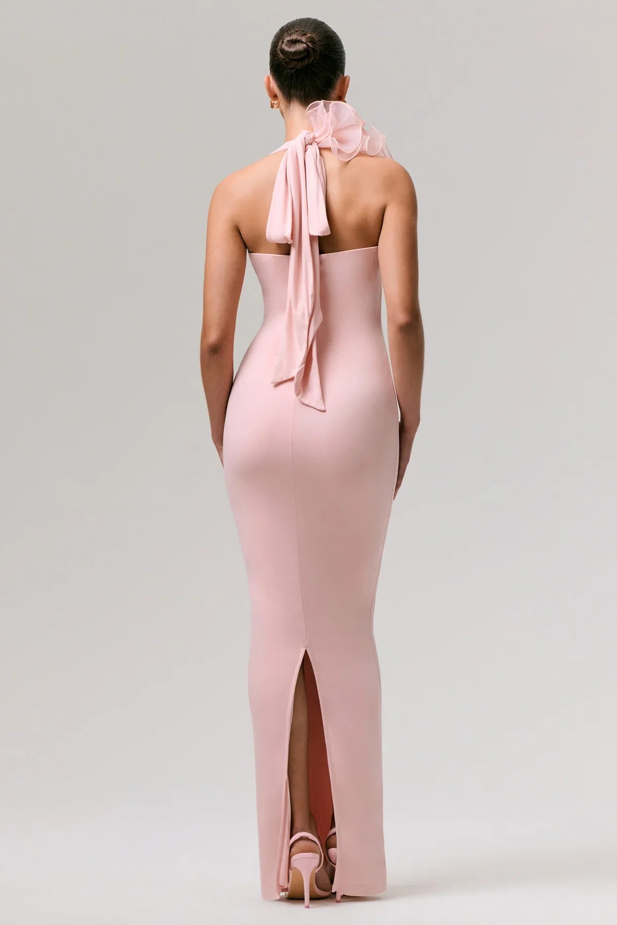 PLUNGE NECK PEACH PINK DRESS